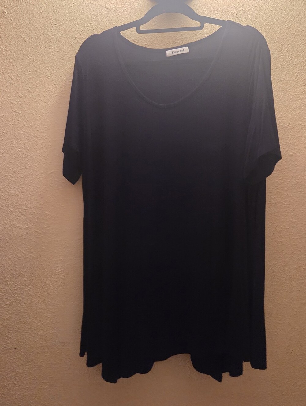 Black Short-Sleeve Women’s Tunic Shirt With Asymmetric Hem